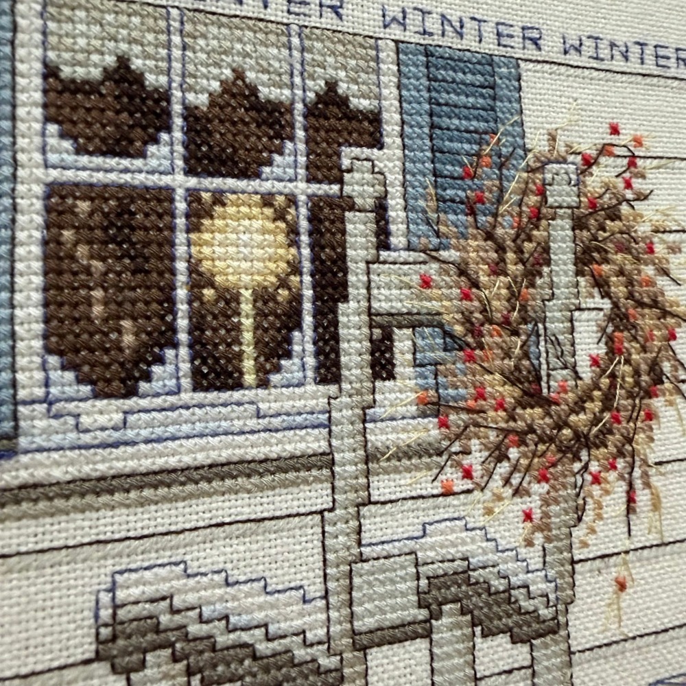 Vintage Four Seasons Cross Stitch Framed Wall Art Farmhouse Sampler - Picture 7 of 9